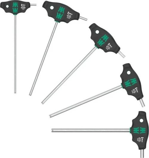 Set veglash Wera 5 copë, T-handle, për vida gjashtëkëndore, i zi