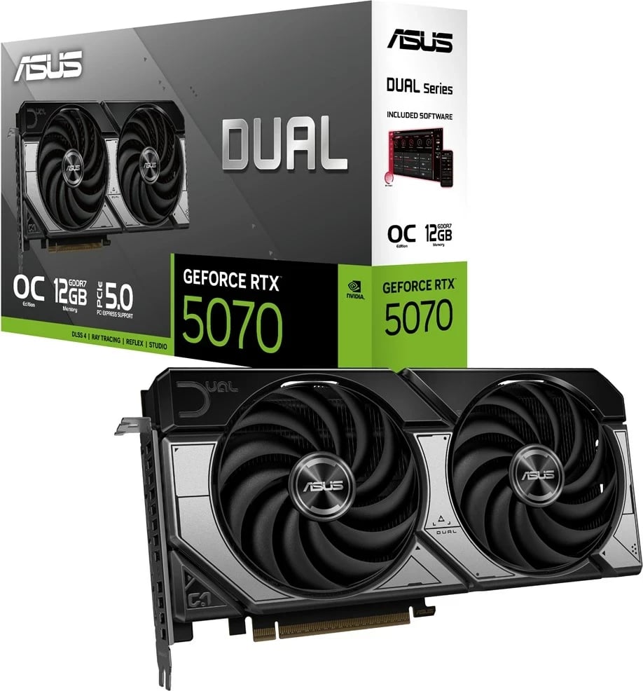 Kartelë grafike ASUS Dual NVIDIA GeForce RTX 5070 OC, 12 GB, Multikolor Kartelë grafike ASUS Dual NVIDIA GeForce RTX 5070 OC, 12 GB, Multikolor