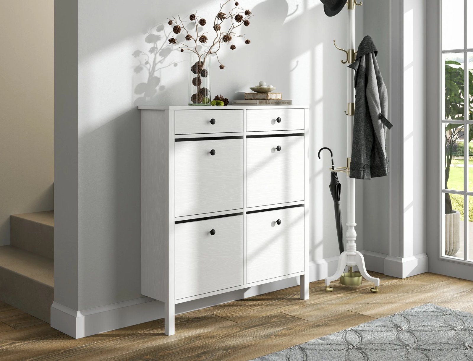 Dollap për këpucë Hanah Home, FRN-20049, ngjyrë druri dhe e bardhë