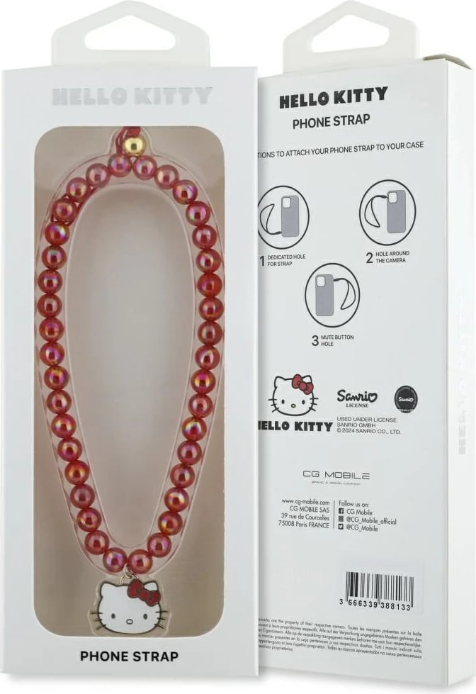 Varëse për telefon Hello Kitty Pearls Kitty Head, e kuqe