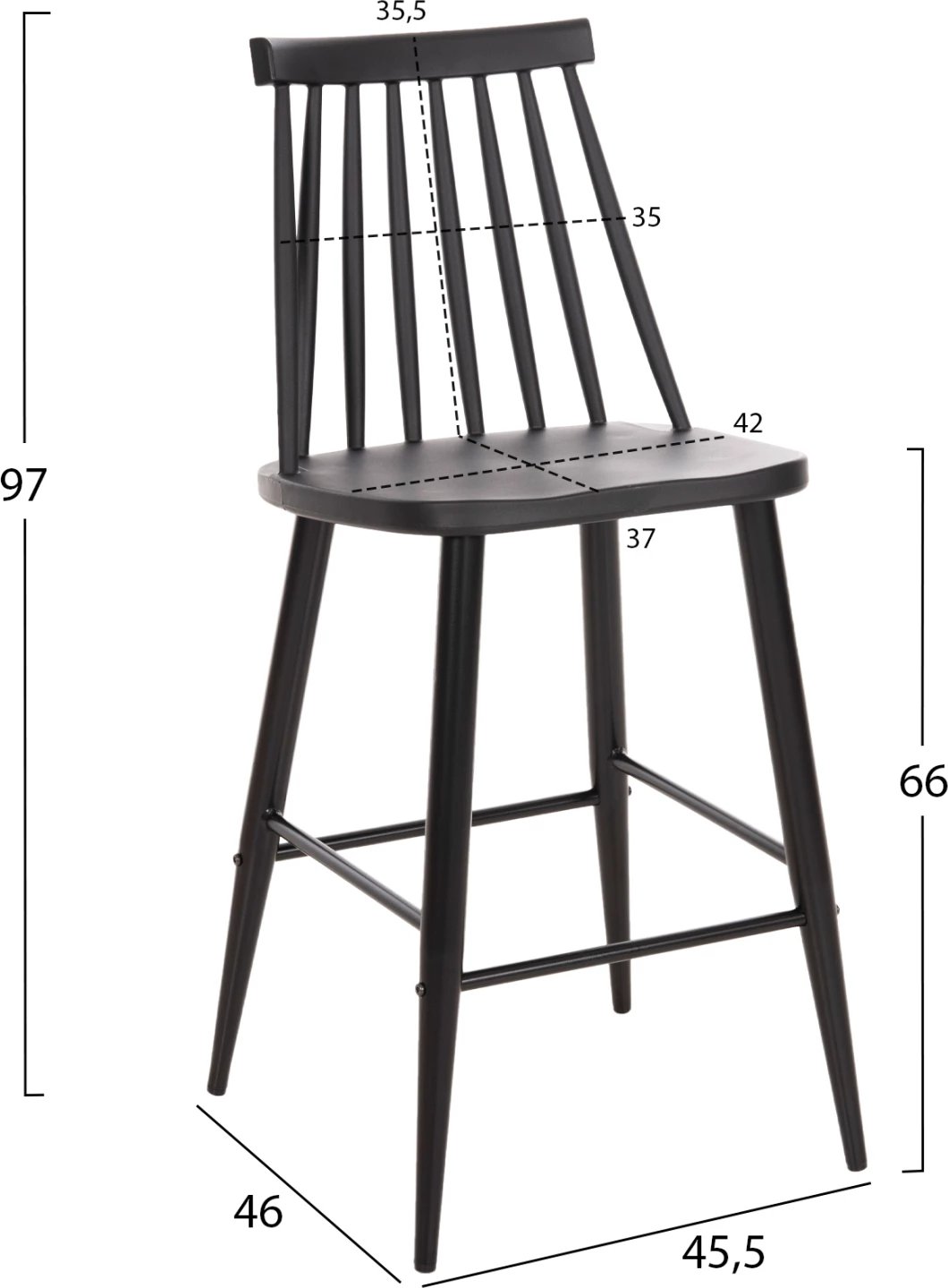 Karrige për bar mesatare VANESSA FH9300.12 polipropilen & metalike, e zezë, 45,5x46x97H cm., set prej 2 copë