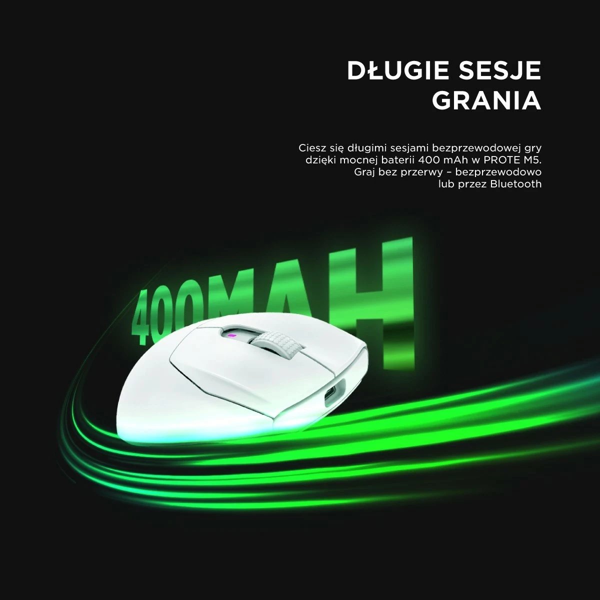 Maus Rampage Prote M5, 24000 DPI, RGB LED, wireless/wired, bardhë Maus Rampage Prote M5, 24000 DPI, RGB LED, wireless/wired, bardhë