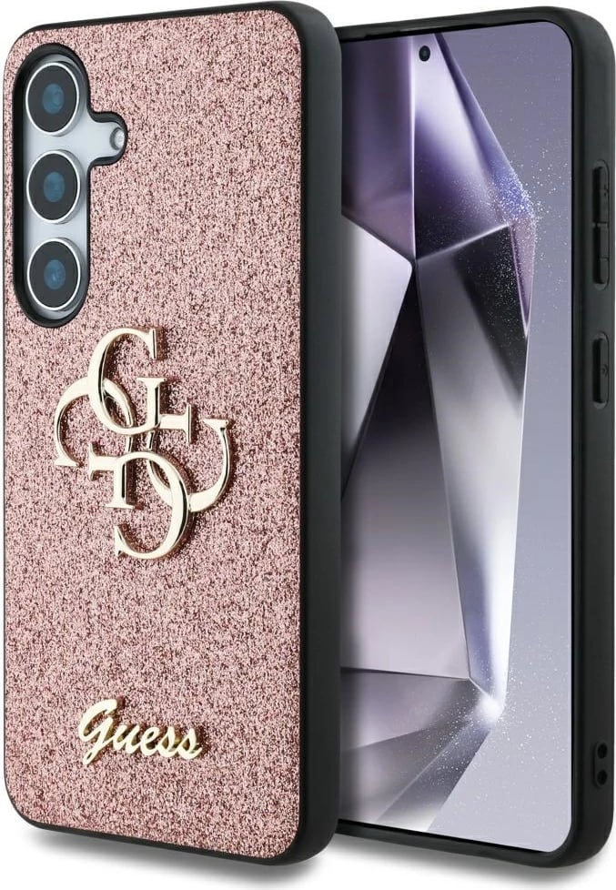 Mbështjellës Guess Fixed Glitter Big 4G Metal Logo për Samsung Galaxy S25, Rozë