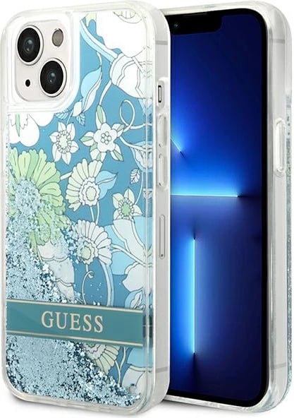 Mbështjellës Guess Flower Liquid Glitter për iPhone 14 6.1", i gjelbër, hardcase