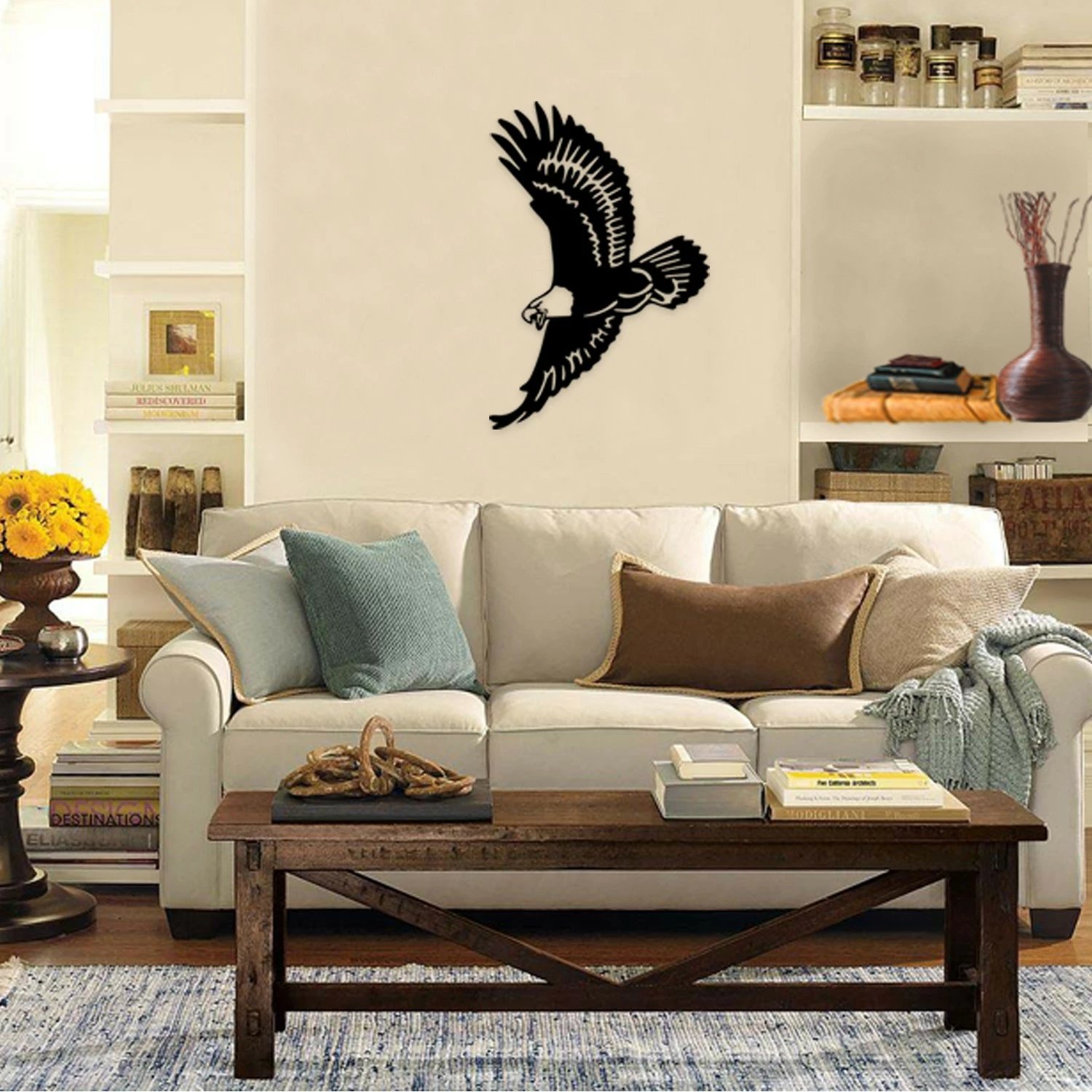 Aksesor dekorativ metalik për mur, Wallity, Kartal, ngjyrë e zezë, 47x70cm