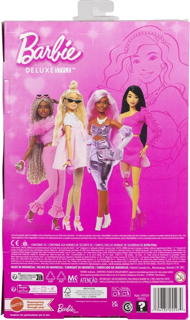 Kukull mode Barbie Deluxe Style #1, MATTEL, fustan rozë me shkëlqim, flokë rozë, me aksesorë