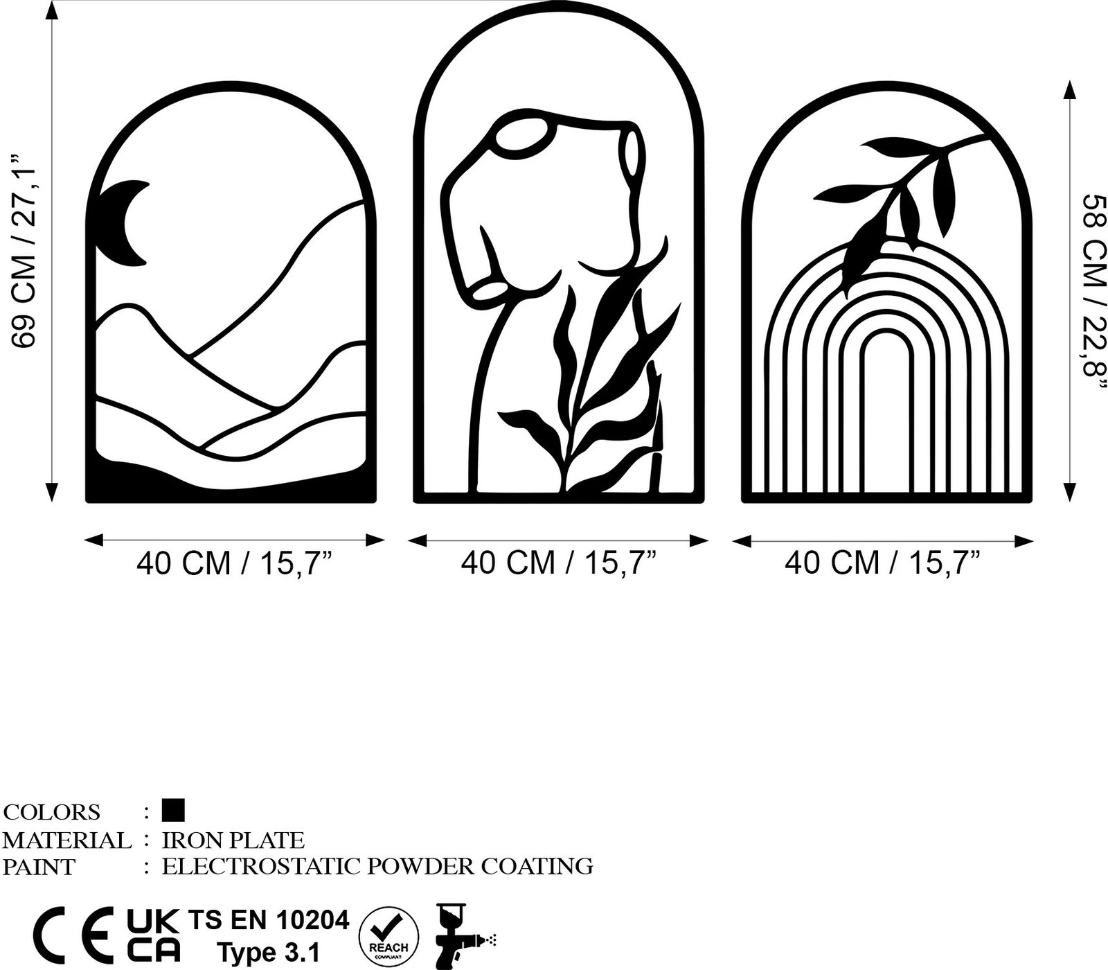 Aksesor dekorativ metalik për mur Wallity, Memorie Trio B, 3 pjesë