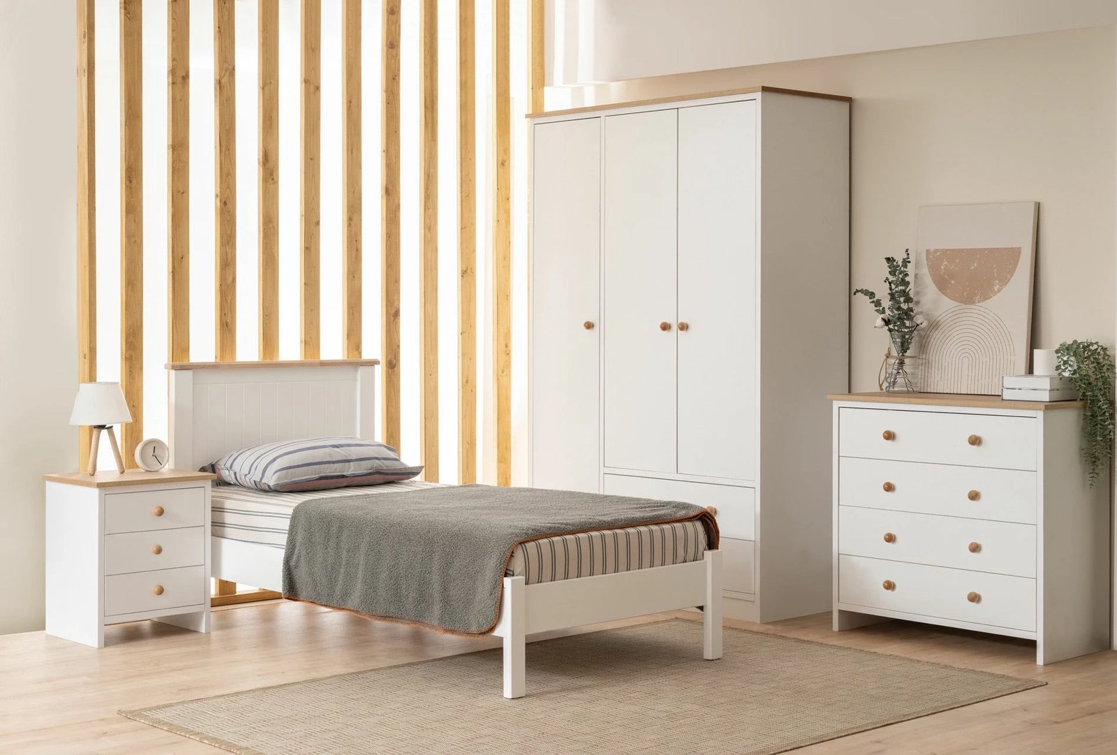 Kornizë krevati teke Blınk Modern Country, e bardhë dhe lis, 90x200cm