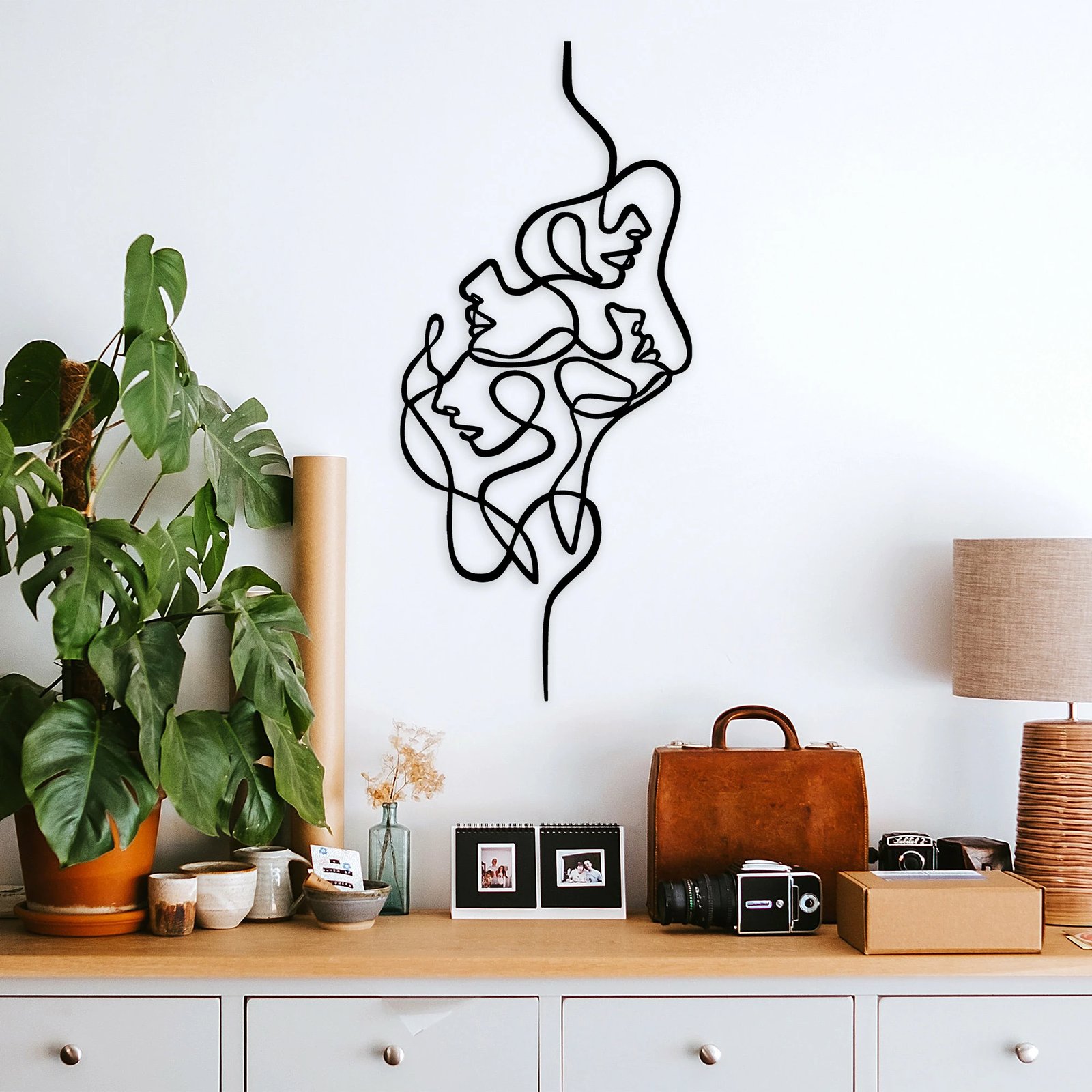 Aksesor dekorativ metalik për mur, Wallity, fytyra, ngjyrë e zezë, 40x100cm