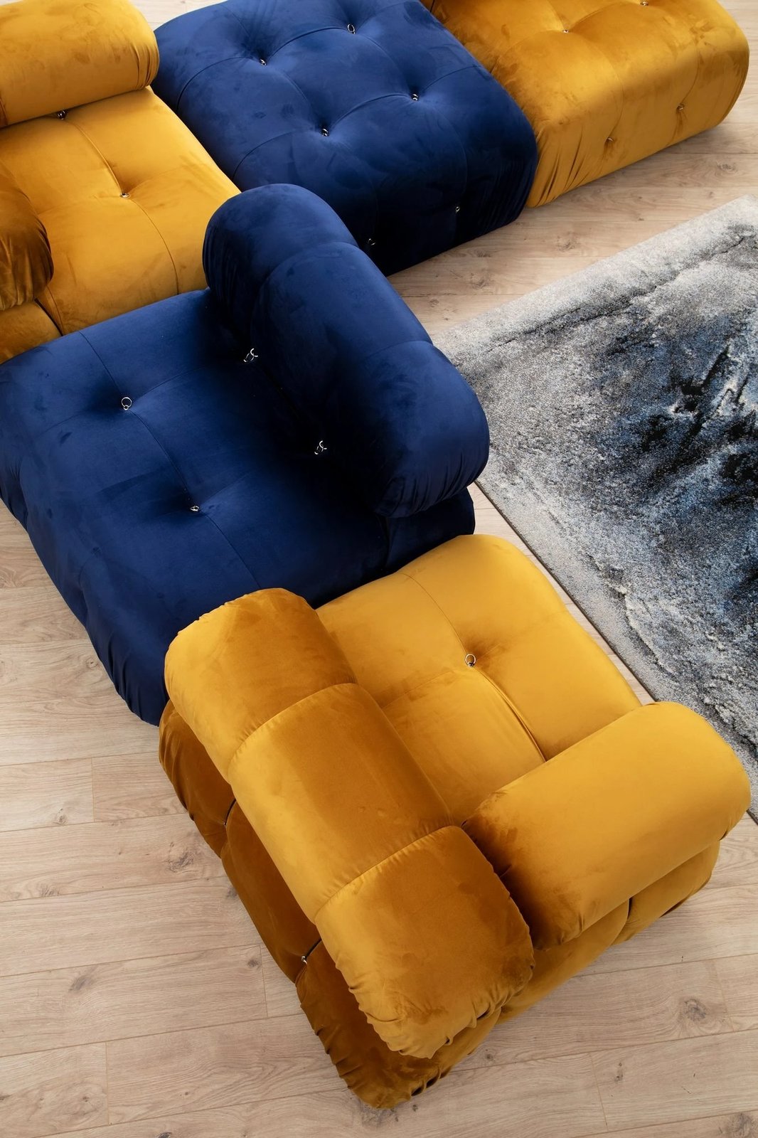Puf Bubble, kadife blu, Tuffet Atelier del Sofa