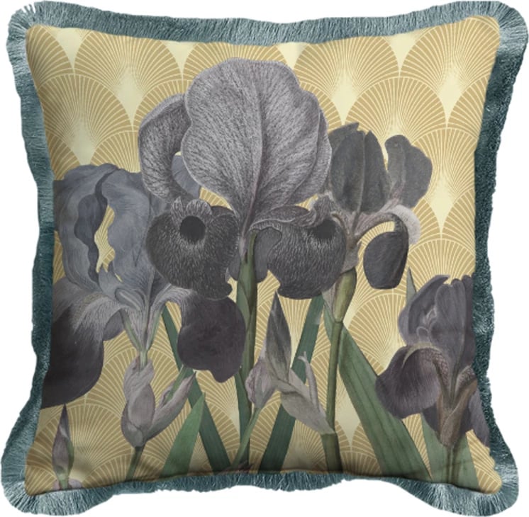 Jastëk dekorativ Fiori 2, kadife, shumëngjyrësh-gri, 45x45cm