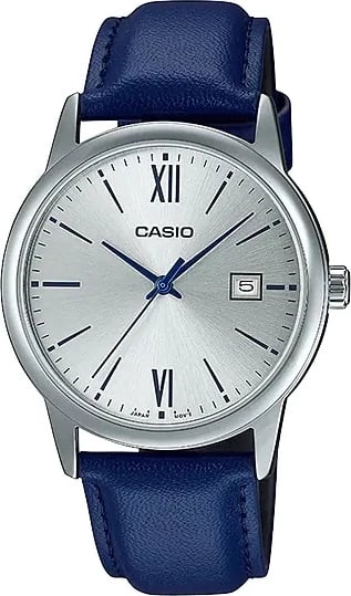 Orë dore CASIO COLLECTION DATE për meshkuj, argjendtë me rrip blu