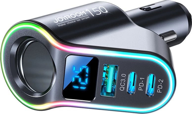 Karikues veture Joyroom JR-CL21, 150W, 3 porta (USB-A QC3.0, 2x USB-C PD3.0), LED, zi