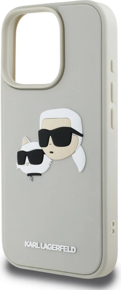 Mbështjellës Karl Lagerfeld HC 3D Rubber Double Heads për iPhone 16 Pro, Bezhe