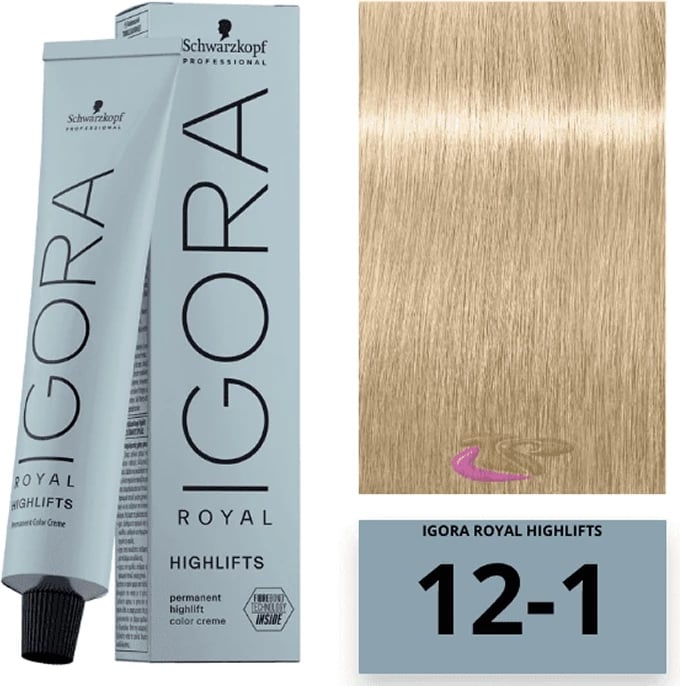 Ngjyrë flokësh Schwarzkopf Igora Royal Highlifts Ash 12-1, 60ml