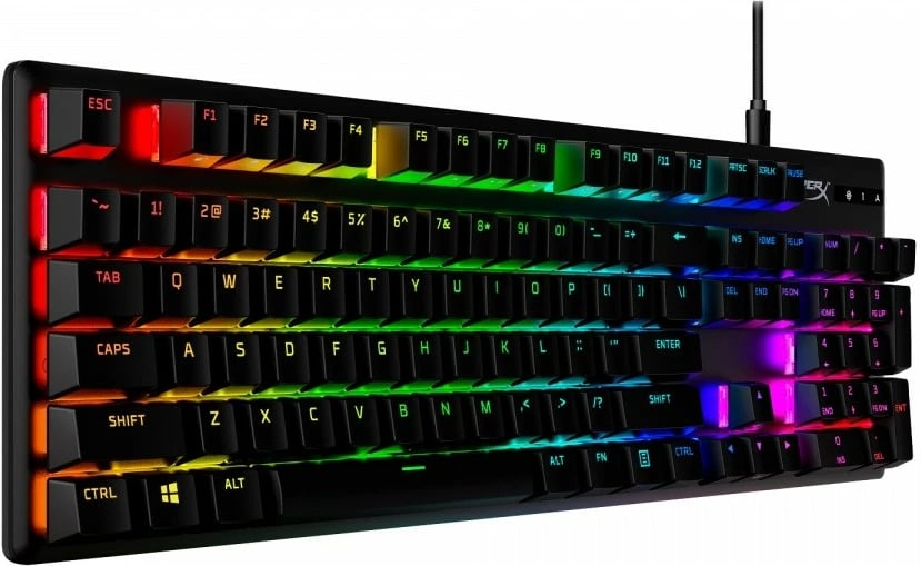 Tastierë mekanike gaming HyperX Alloy Origins PBT HX Red 639N3AA#ABA me ndriçim RGB, QWERTY English (US), USB, kabllo e shkëputshme, e zezë