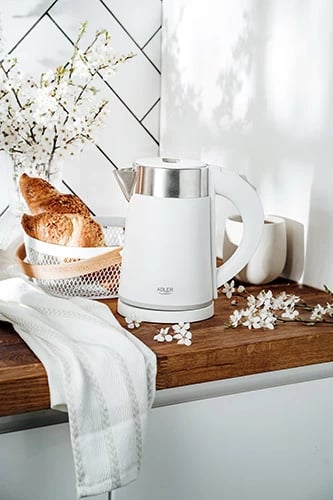 Çajnik elektrik, Adler, AD 1372, 0.6 L, 800 W, çelik inoksi, i bardhë