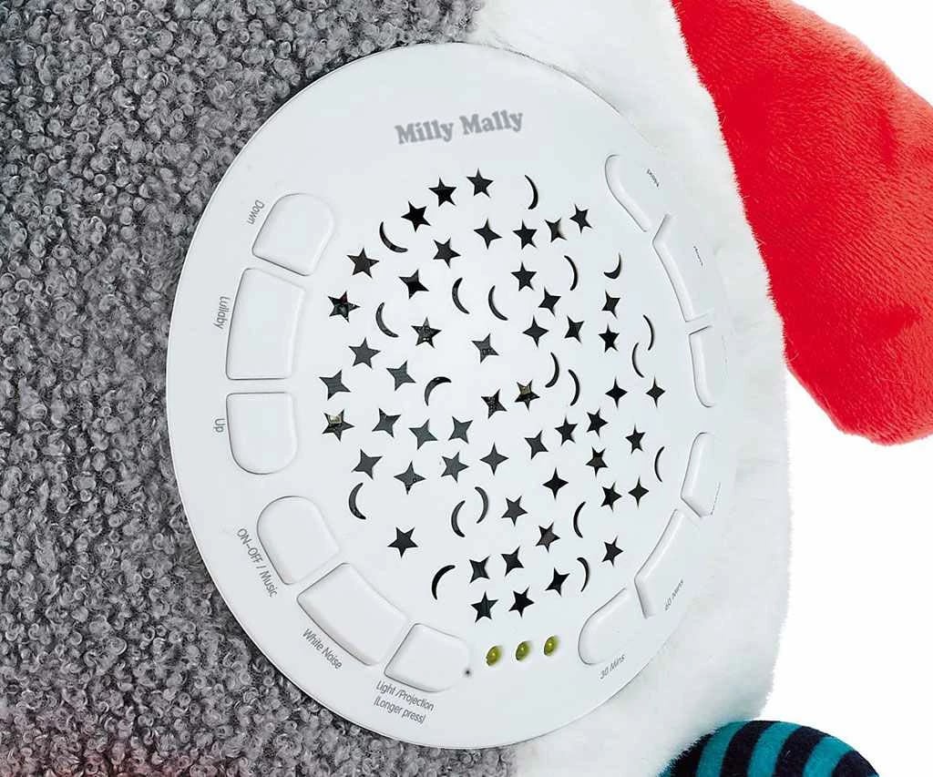 Lodër pellushi panda me projektor, MILLY MALLY, 10 ninulla, 5 zhurma të bardha, 7 drita, timer 30/60/90 min, 0m+, multingjyrës