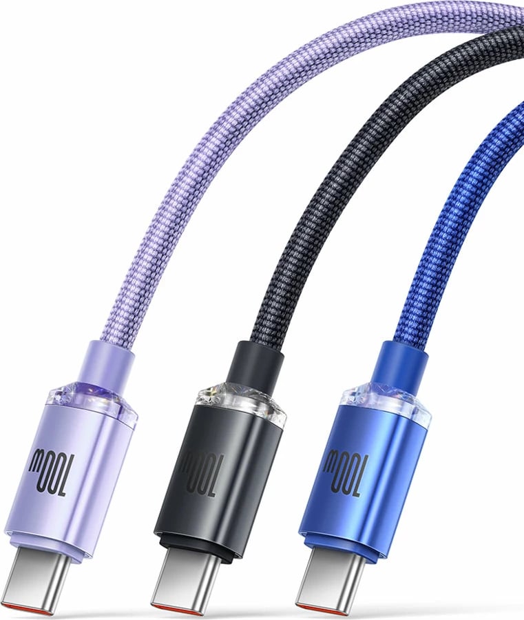 Kabllo për karikim të shpejtë Baseus Crystal Shine Series, USB-A në USB-C, 2m, 100W, vjollcë