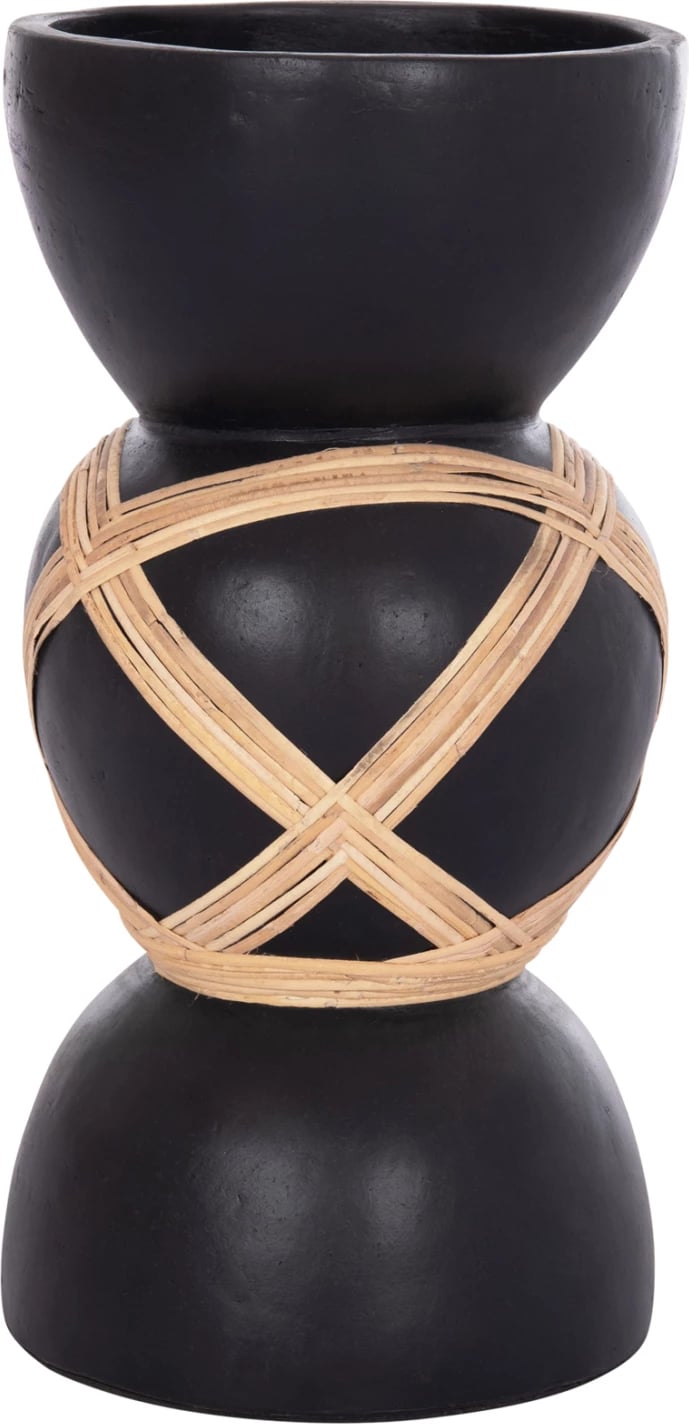 Vazo dekorative dyshemeje MAYNARD, fibër-cement, ngjyrë e zezë, ratan natyral, FH4672.01L, 32x62.5cm