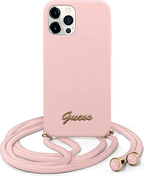 Mbështjellës Guess GUHCP12LLSCLMMGLP për iPhone 12 Pro Max 6.7", Rozë me litar