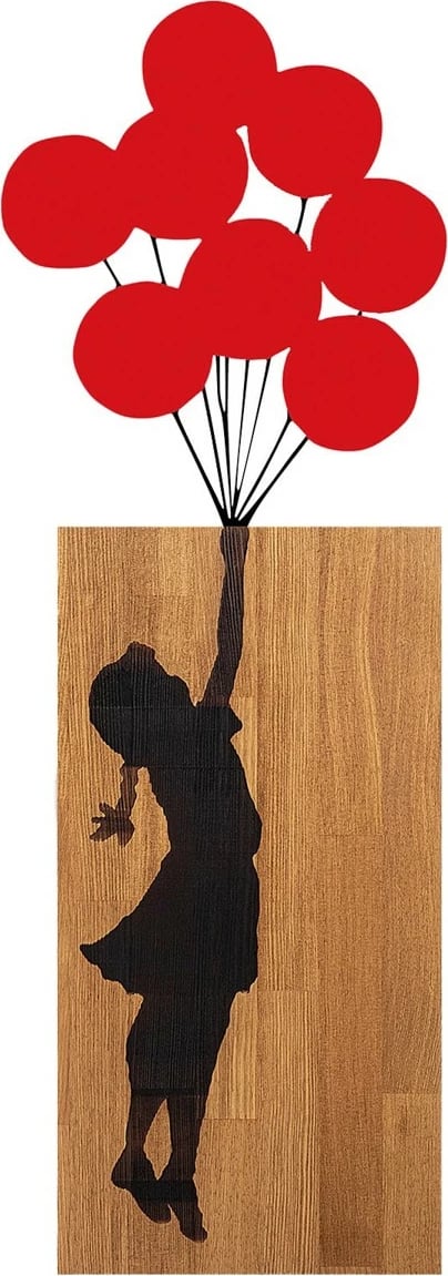 Aksesor dekorativ prej druri për mur, Wallity Banksy - 17, ngjyrë arre dhe e zezë, 70x62cm