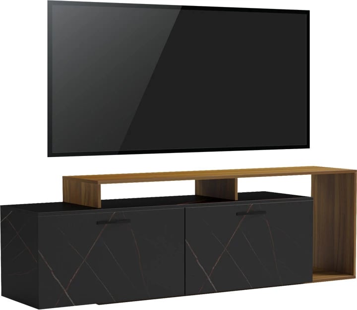 Komodë TV Tobler, ngjyrë arre me mermer të zi, 170x40x53cm