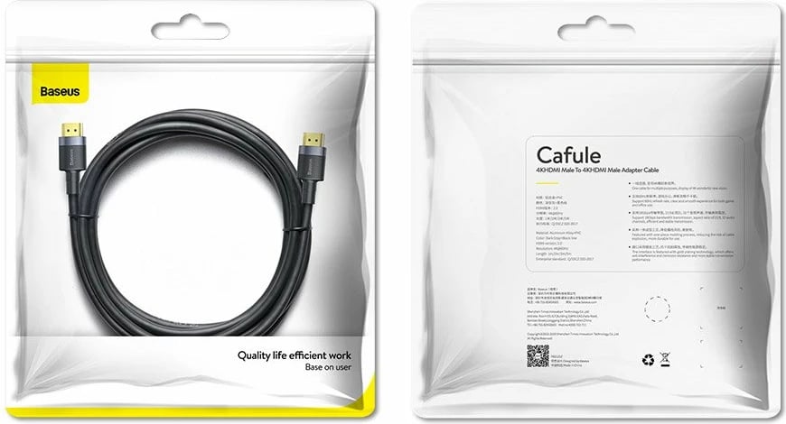 Kabllo HDMI Baseus Cafule CADKLF-F01, 2m, 4K 60Hz, e zezë