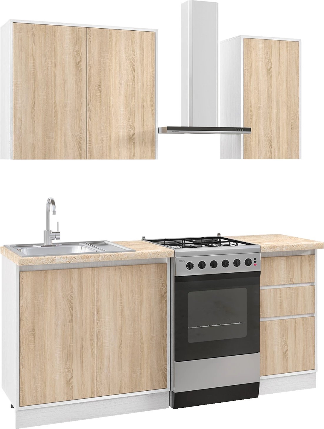 Kompozim kuzhine melamine ngjyrë lisi Sonoma, banak mermeri bexh, 120x47x84,8 cm, FH2466.01