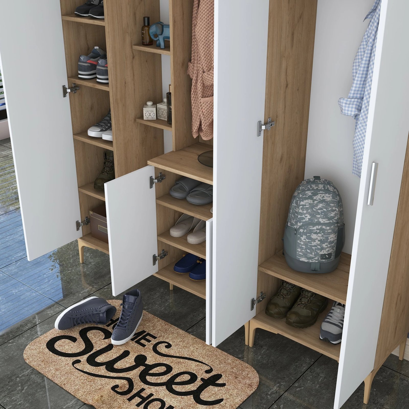 Stendë për korridor, ngjyrë arre dhe e bardhë, EA129 - 2797