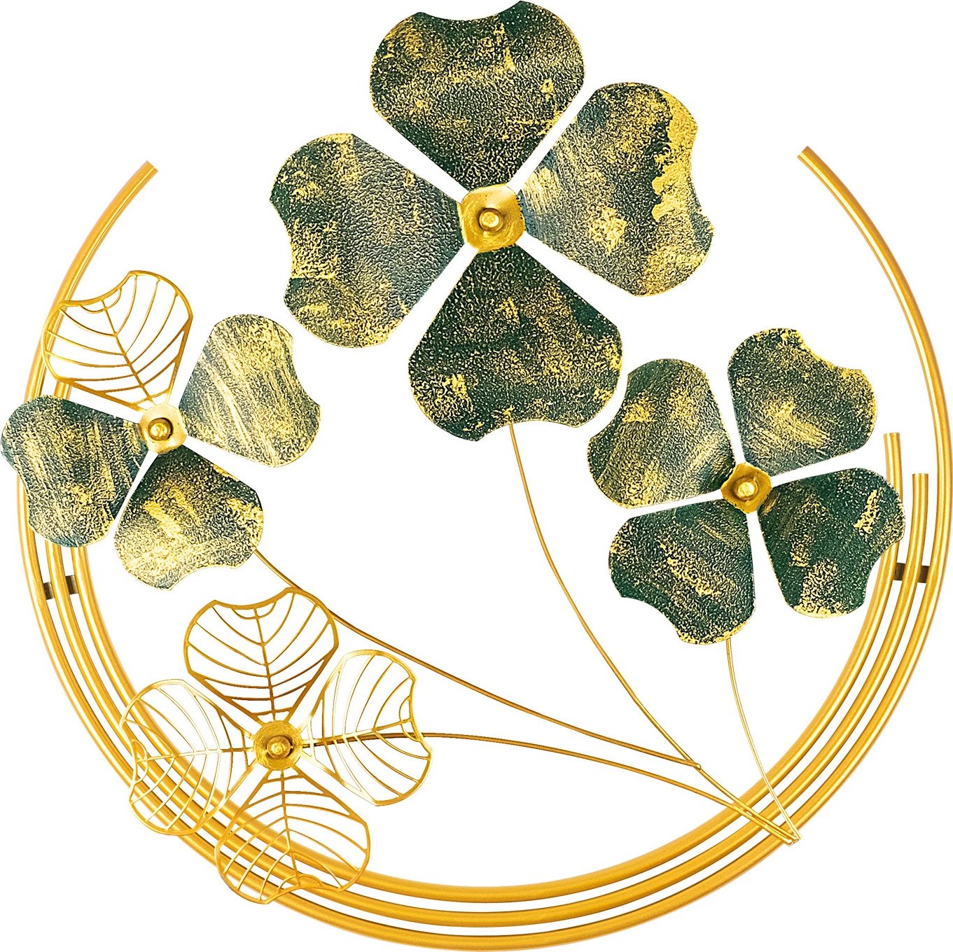 Aksesor dekorativ metalik për mur, Wallity, Shihezi, ngjyrë e gjelbër dhe ari, 50x50x5cm