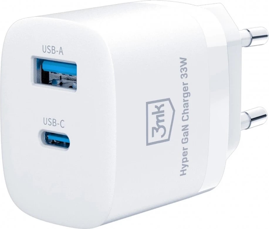 Karikues USB-A/USB-C, 3MK Hyper GaN, 33W, i bardhë 