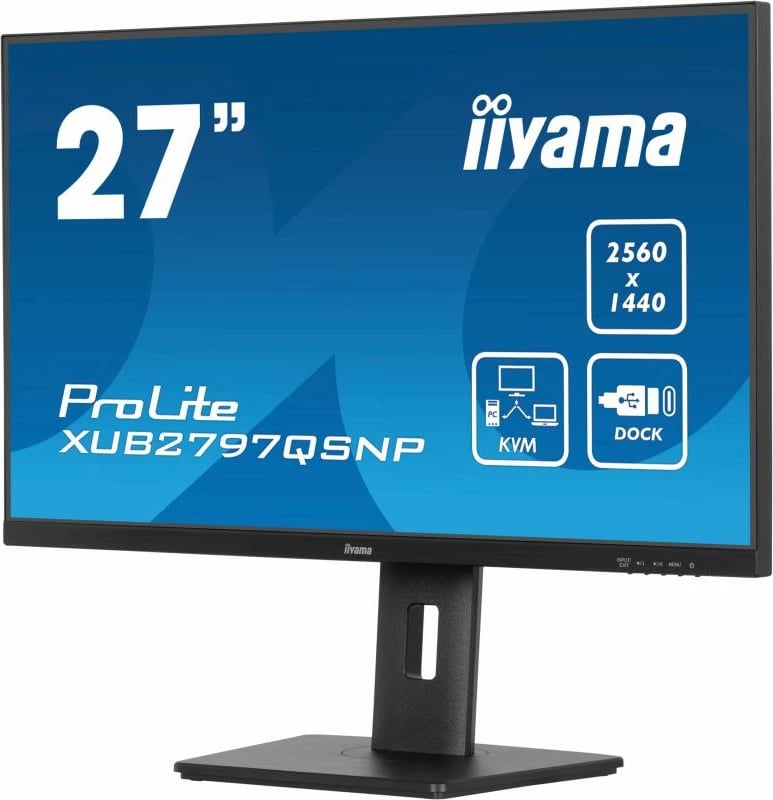 Monitor iiyama ProLite XUB2797QSNP-B1 27" QHD IPS USB-C dock KVM RJ45 DP-out, e zezë