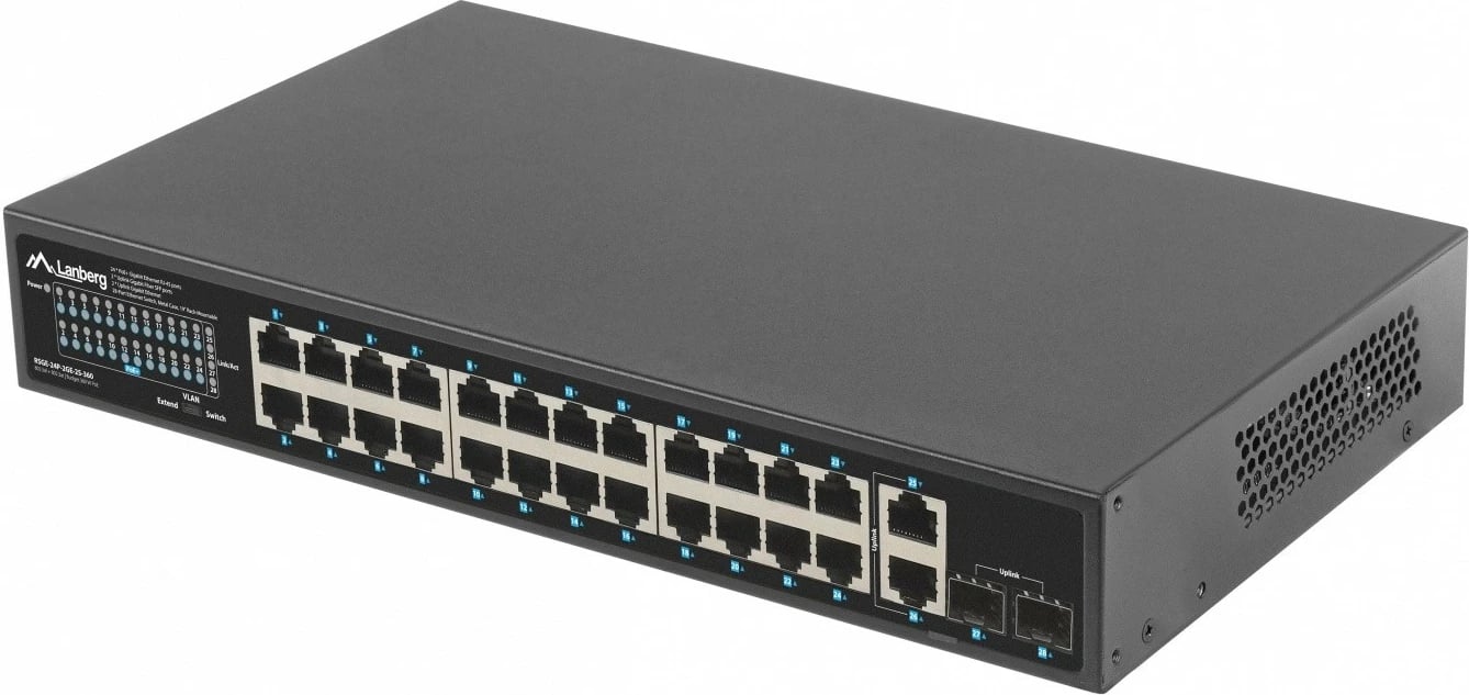 Switch Lanberg RSGE-24P-2GE-2S-360, 24x PoE+ Gigabit, 2x Gigabit, 2x SFP, rack 19", 360W
