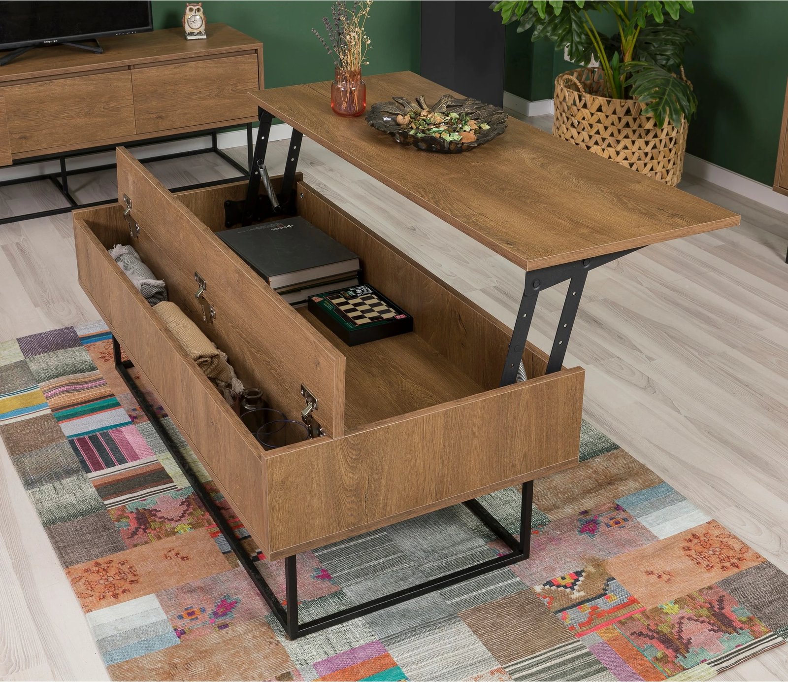 Set mobiljesh për dhomë dite, ngjyrë arre dhe e zezë, Skye Decor, Laxus Takım 18