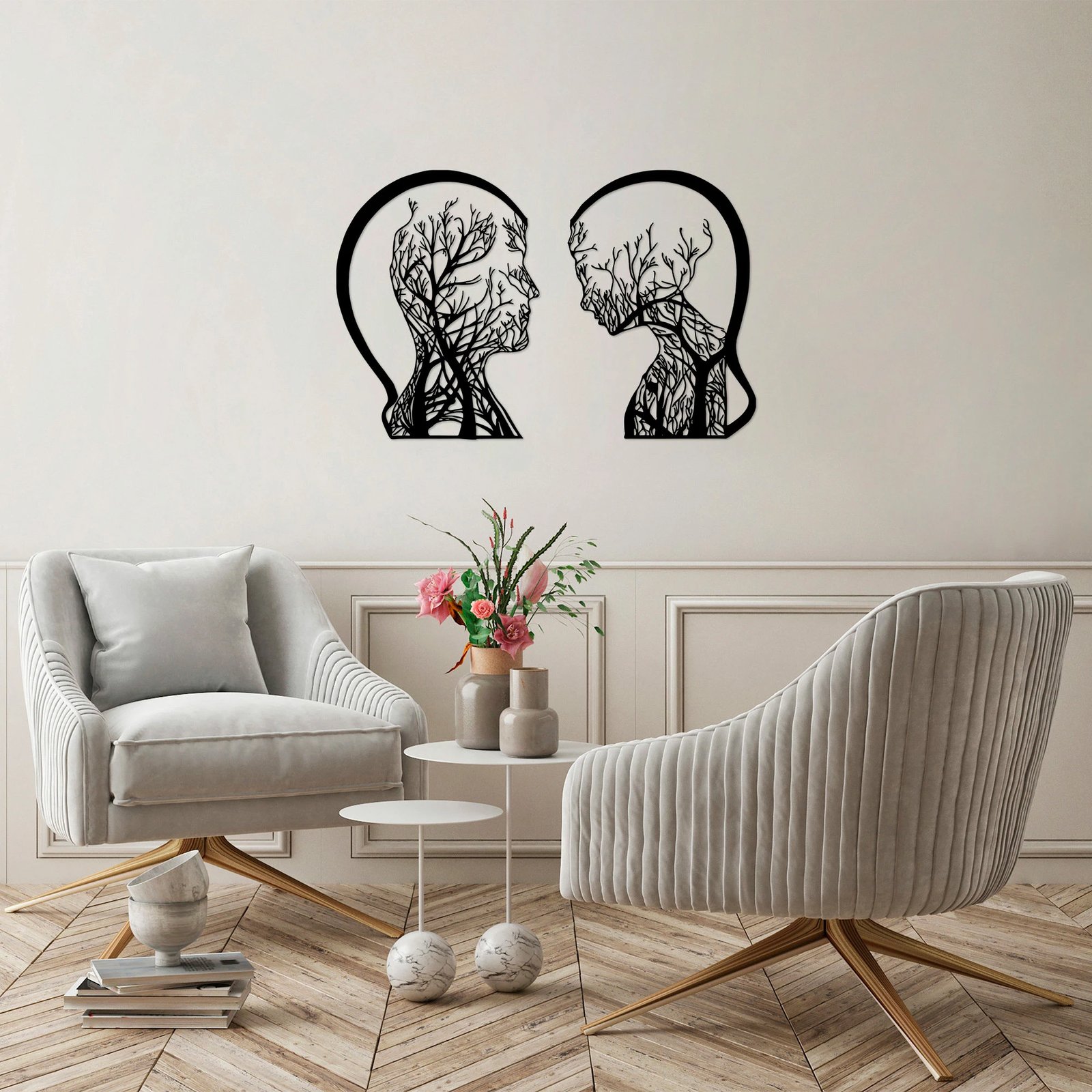 Aksesor dekorativ metalik për mur, dy pjesë, njeri dhe grua, Wallity, ngjyrë e zezë, 52x70cm & 47x70cm