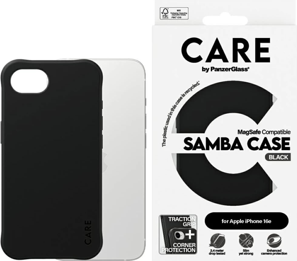 Mbështjellës PanzerGlass CARE Fashion MagSafe për iPhone 16e, i zi