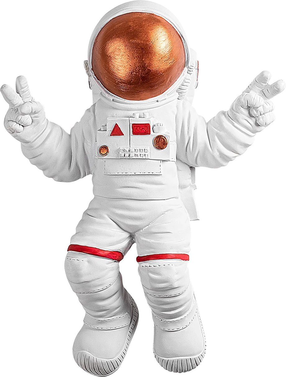 Aksesor dekorativ muri, astronaut me shenjë paqeje, Wallity, i bardhë dhe bronzi, 35x47x10cm