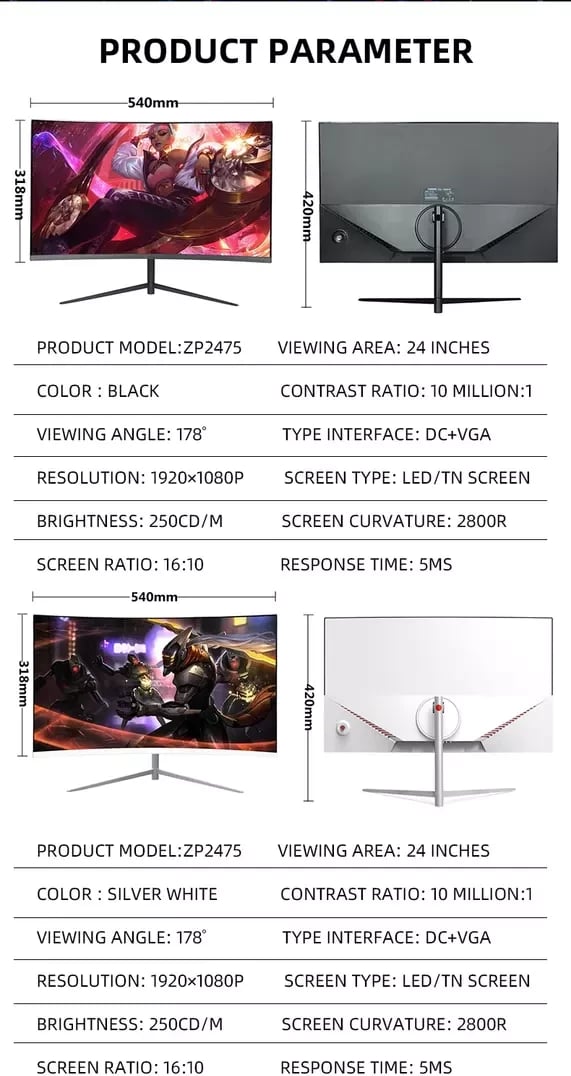 24 Inch Curved Monitor Gaming STARDOM ZP2475 75Hz