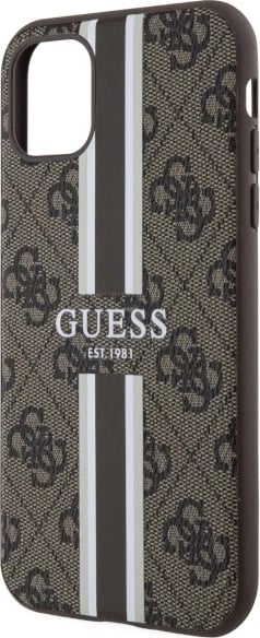 Mbështjellës Guess GUHMN61P4RPSW për iPhone 11/XR, 4G Printed Stripes MagSafe, Kafe