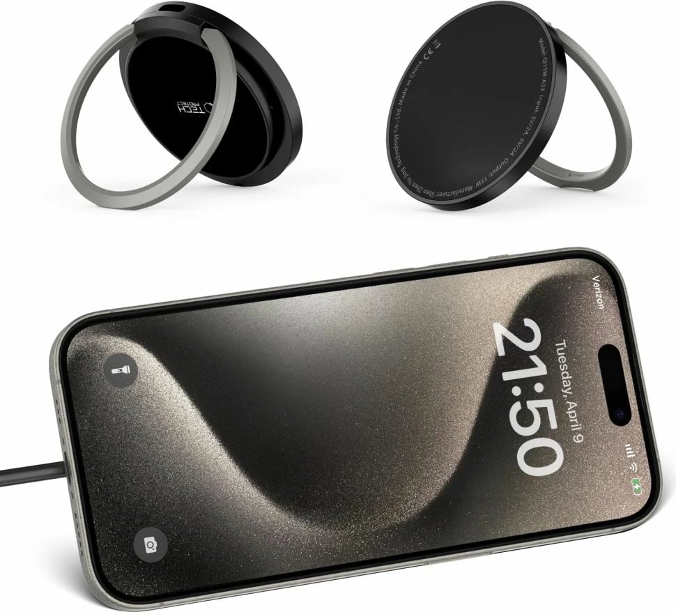 Karikues wireless Tech-Protect QI15W-A33 me MagSafe dhe stand, 15W, me kabllo USB-A/USB-C, zi