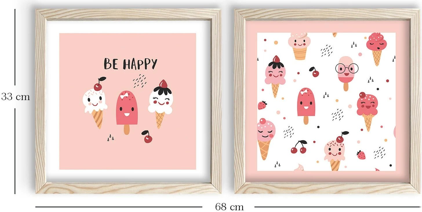 Pikturë dekorative me kornizë MDF (2 copë), Wallity, 2P3333KCT-010, rozë dhe e bardhë