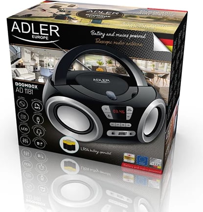 Boombox/Radio CD, Adler AD 1181, USB/FM/AUX, CD/MP3, 2x2W, i zi