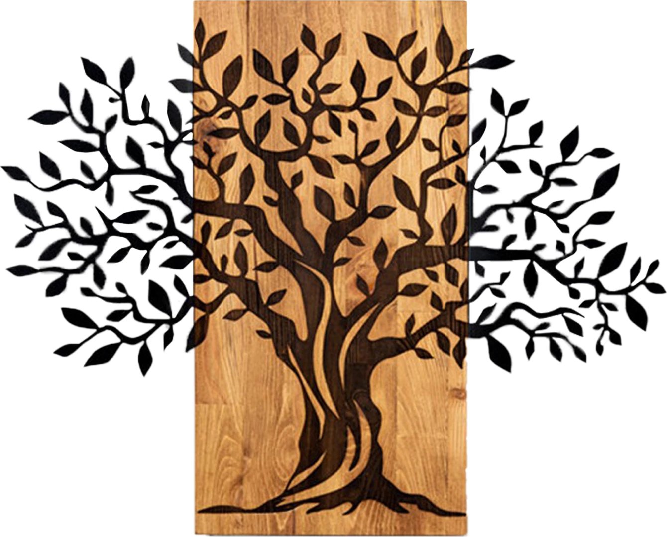 Dekor muror pemë, metal i zi, dru natyral, FH4802, 72x3x58cm