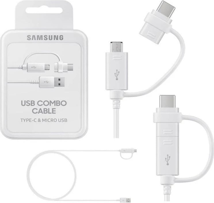 Kabllo Samsung Combo për celularë Type-C, microUSB, e bardhë