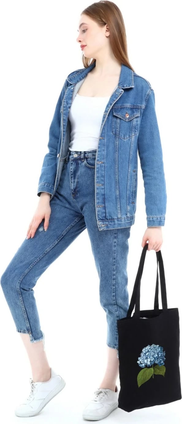 Qese tote Zoozie Bags, 1542, ngjyrë e zezë, pambuk, lule