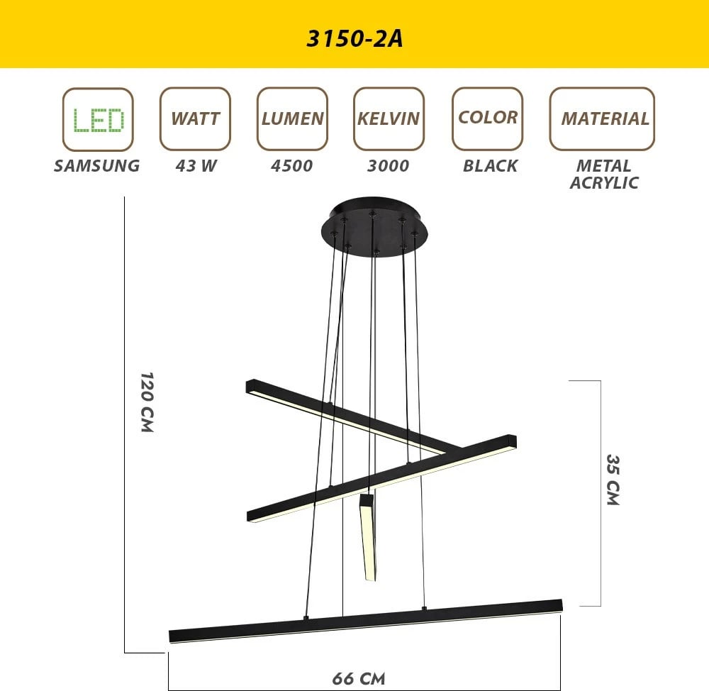 Llambë varëse moderne Opviq, L1244, e zezë