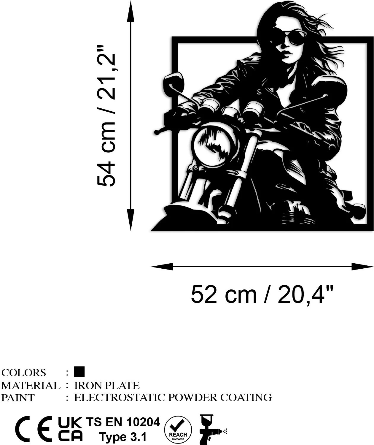 Aksesor dekorativ metalik për mur, Wallity, Rider, ngjyrë e zezë, 52x54cm