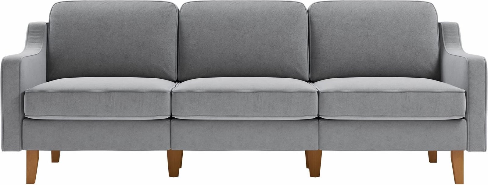 Divan treshe Robin Extra, ngjyrë gri mjegull, këmbë dru arre