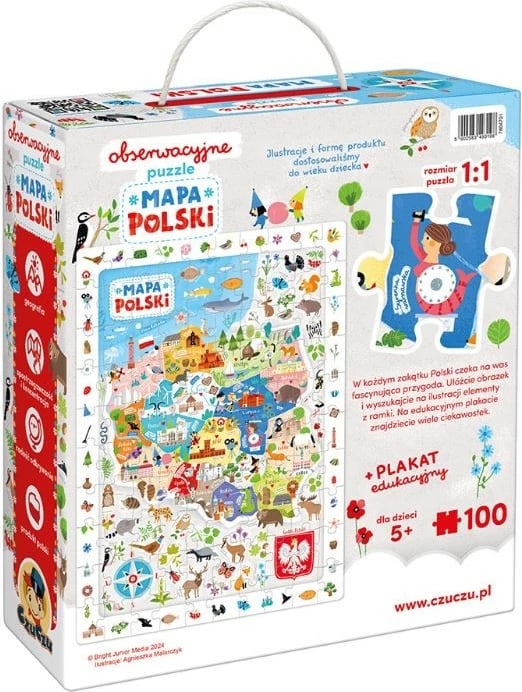 Puzzle edukativ CzuCzu, Mapa e Polonisë, 100 pjesë, me poster, 48x68cm